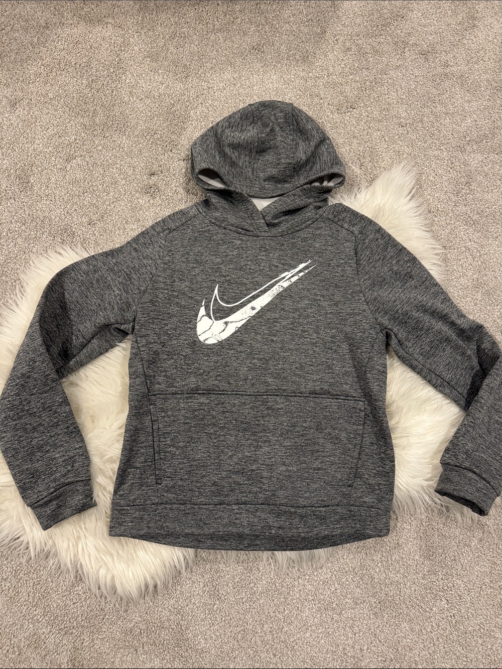 Nike Therma-FIT Hoodie Gray & White Boys XL